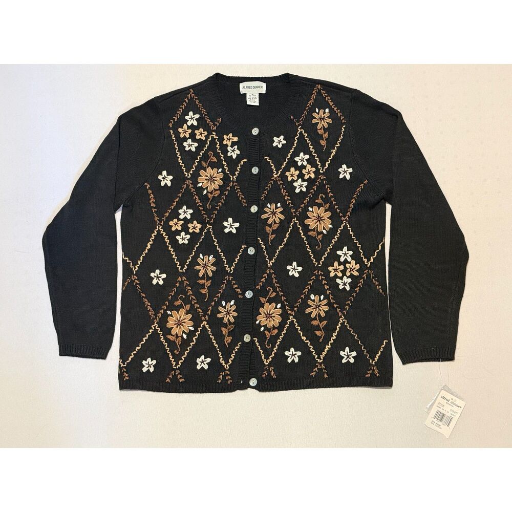 NWT Alfred Dunner Floral Embroidered Cardigan | Vintage-Inspired | Size Medium